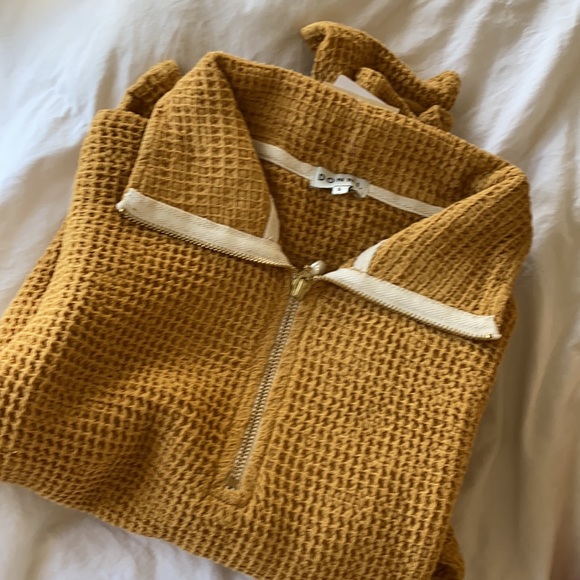 [donni.] yellow waffle print short and quarter zip set - Picture 4 of 5